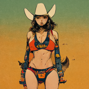 conduit_bikini_cowboy_cowgirl_surrounded_by_wolves_in_the_style_5046820b-16f6-4f3e-9adb-eda19d179481