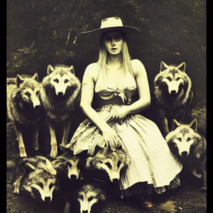 conduit_bikini_cowboy_girl_surrounded_by_wolves_in_style_of_bea_974d0344-675d-4f7c-9933-ef0be5282877