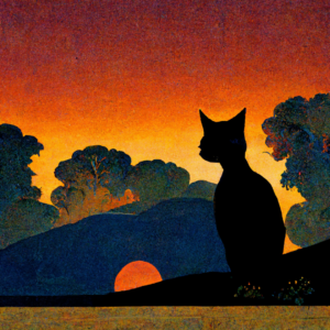 conduit_black_cat_sunset_in_style_of_maxfield_parrish_d98e3192-e298-4c9f-a74f-72e8878da1ea