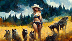 conduit_classic_landscape_painting_bikini_cowboy_girl_surrounde_0a386443-95df-4a55-99ec-6f482022efba