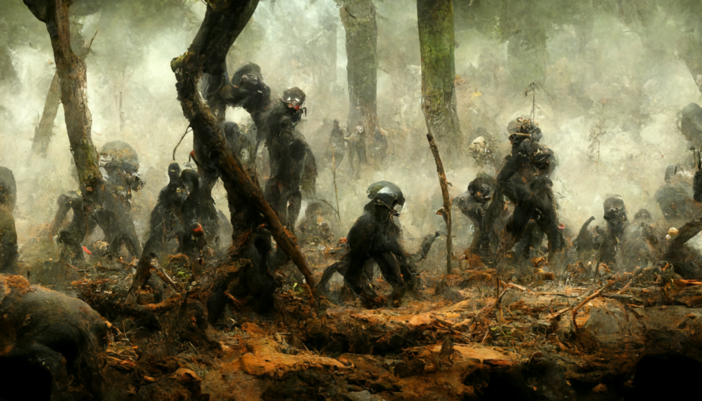 conduit_humanzee_army_fighting_sasquach_brigade_dark_forest._ba_237a6b24-16f1-41d2-8d8c-892a7449169c